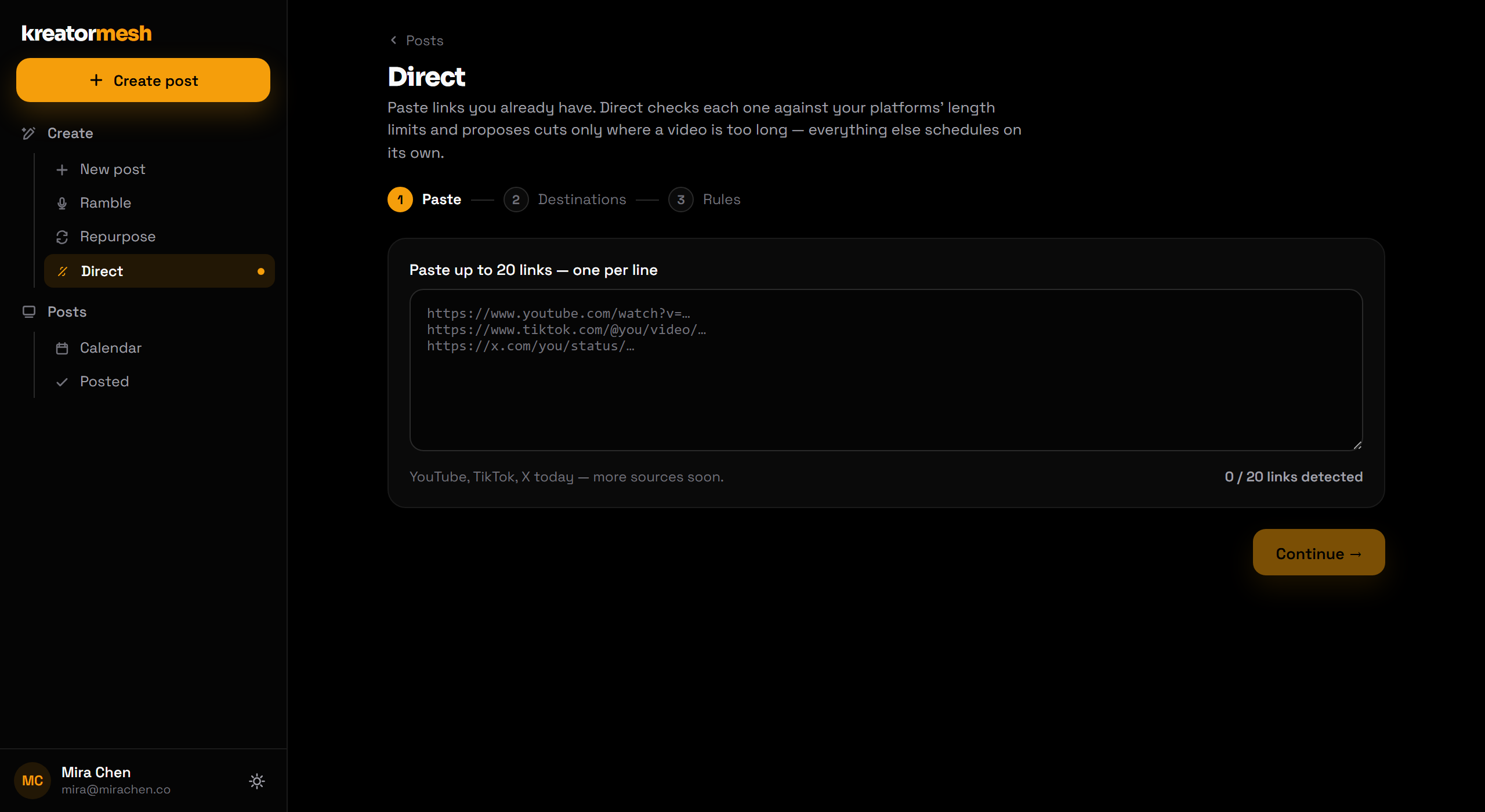 The Direct screen publishing from pasted links