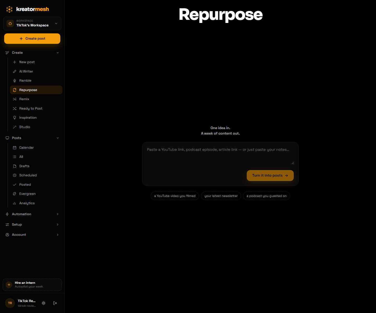 The Repurpose screen splitting a long video into vertical clips