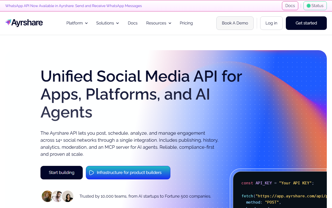 Ayrshare homepage