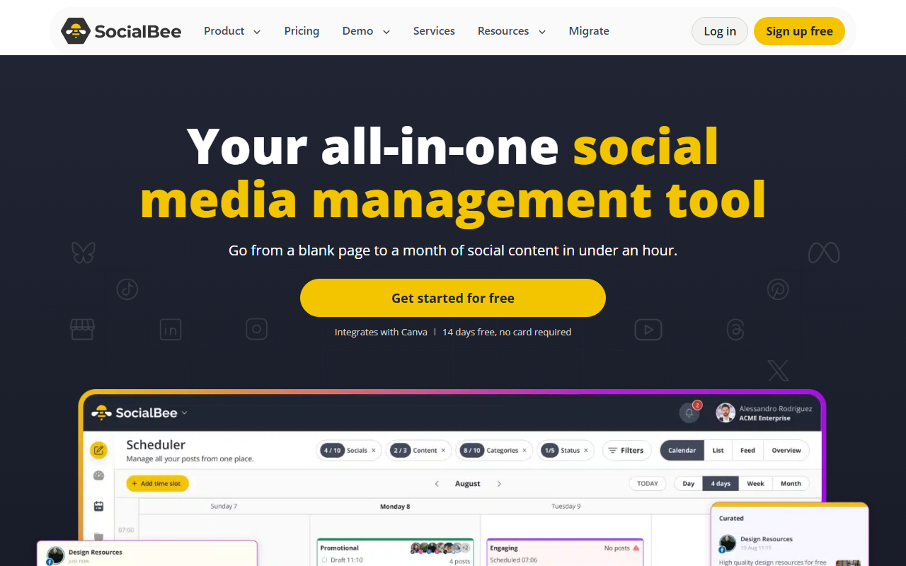 SocialBee homepage